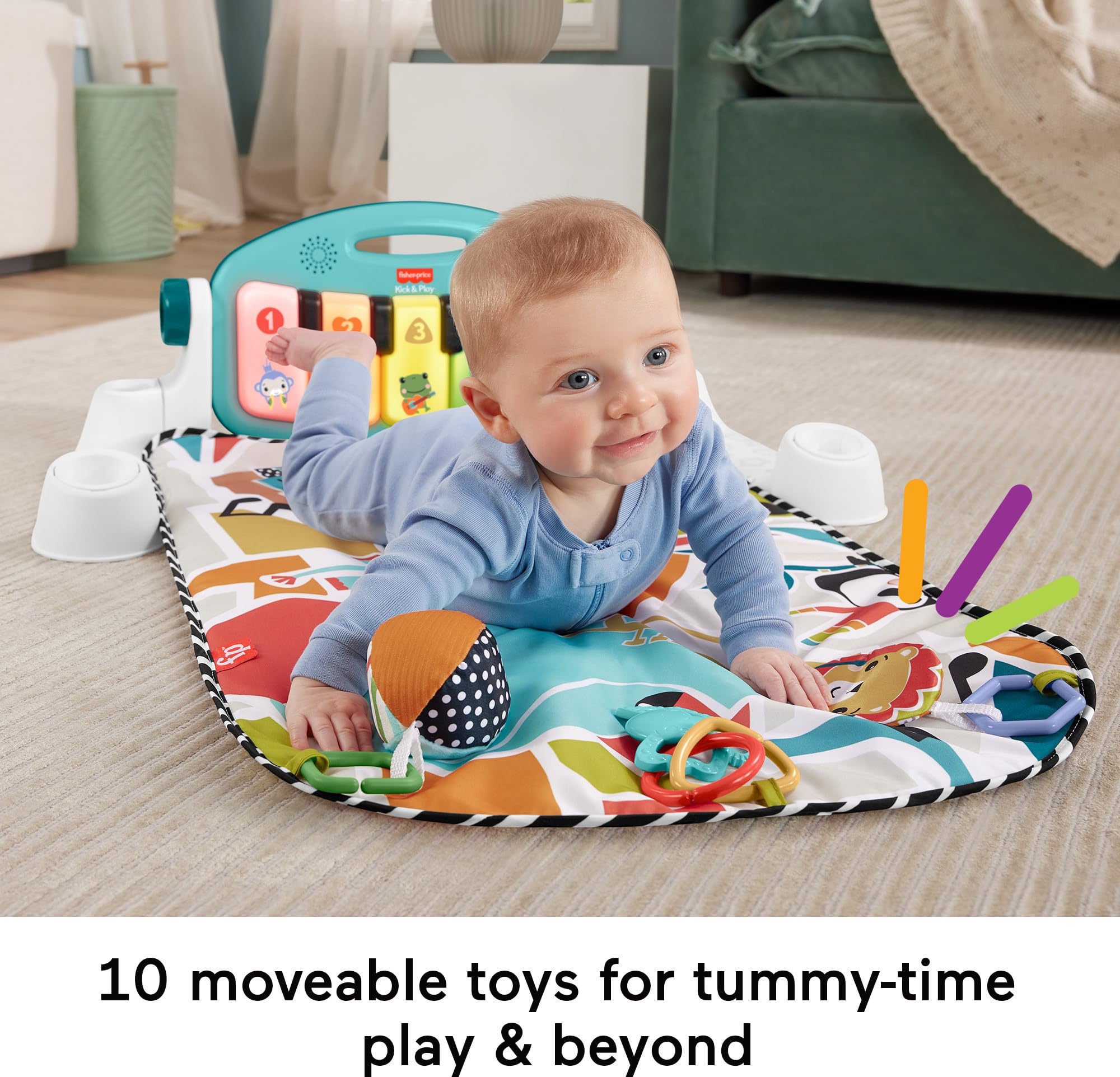 Foto 4 pulgar | Playmat Fisher-price Glow And Grow Kick & Play Piano Gym Azul - Venta Internacional.