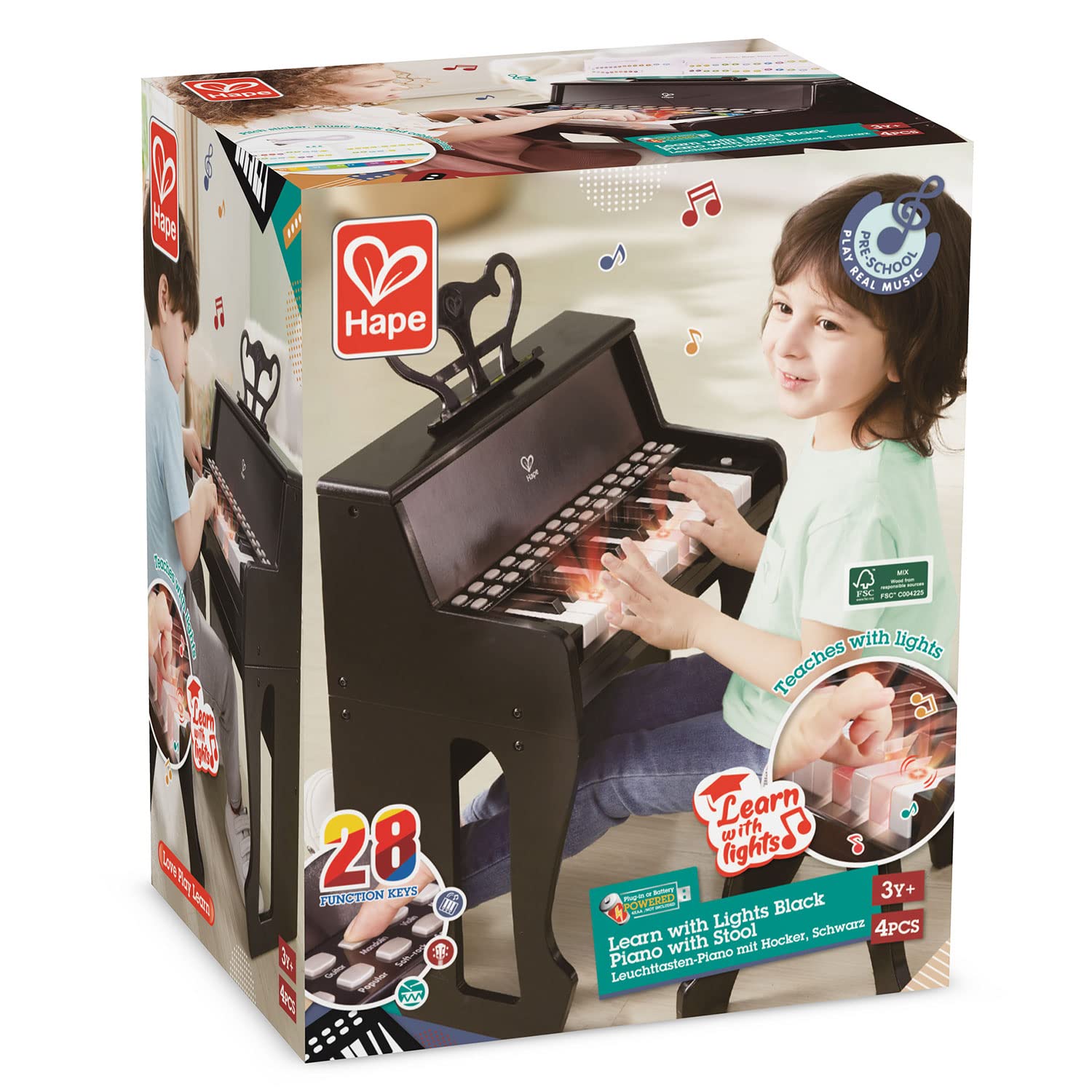 Foto 2 | Piano Hape Learn Con Luces Negras Con Taburete Para Niños - Venta Internacional.