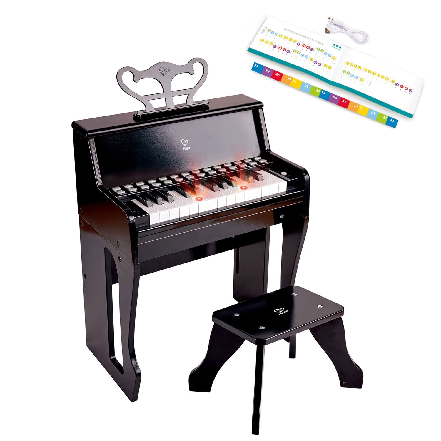 Foto 4 pulgar | Piano Hape Learn Con Luces Negras Con Taburete Para Niños - Venta Internacional.