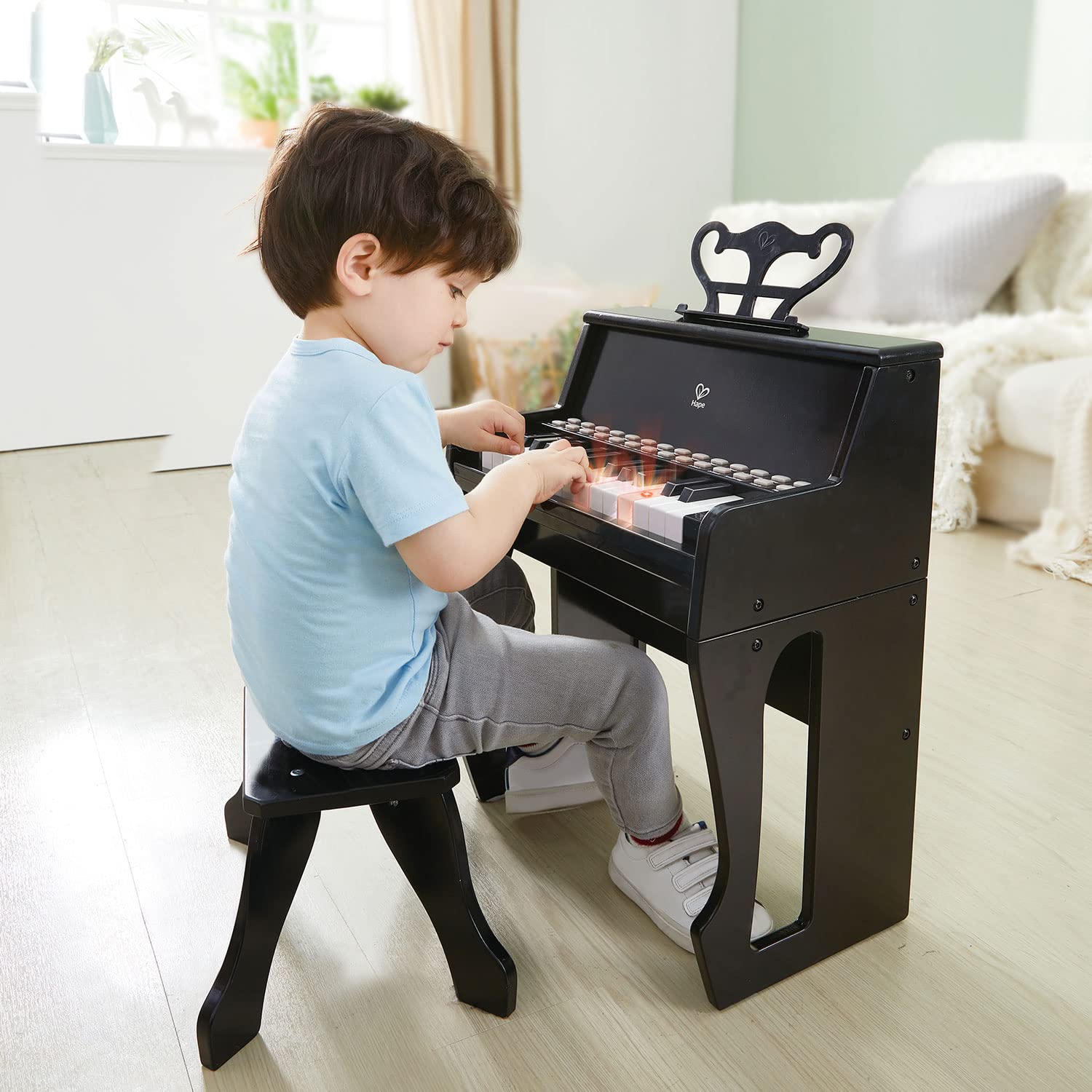 Foto 6 pulgar | Piano Hape Learn Con Luces Negras Con Taburete Para Niños - Venta Internacional.