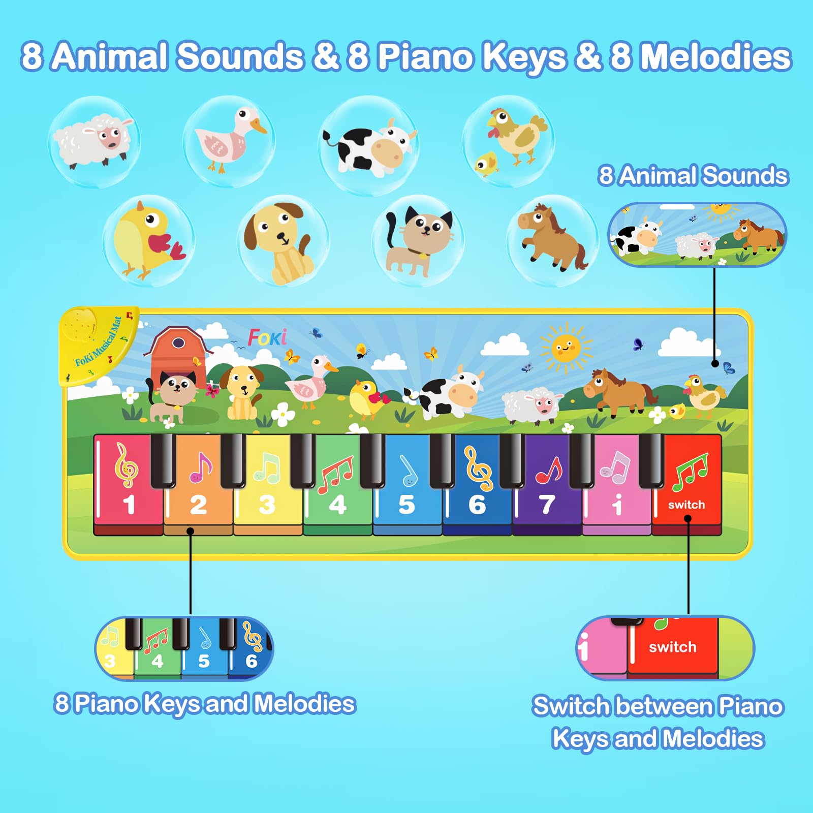 Foto 3 pulgar | Alfombrilla De Piano Musical Foki Floor Para Niños Pequeños, Juguete Educativo - Venta Internacional.