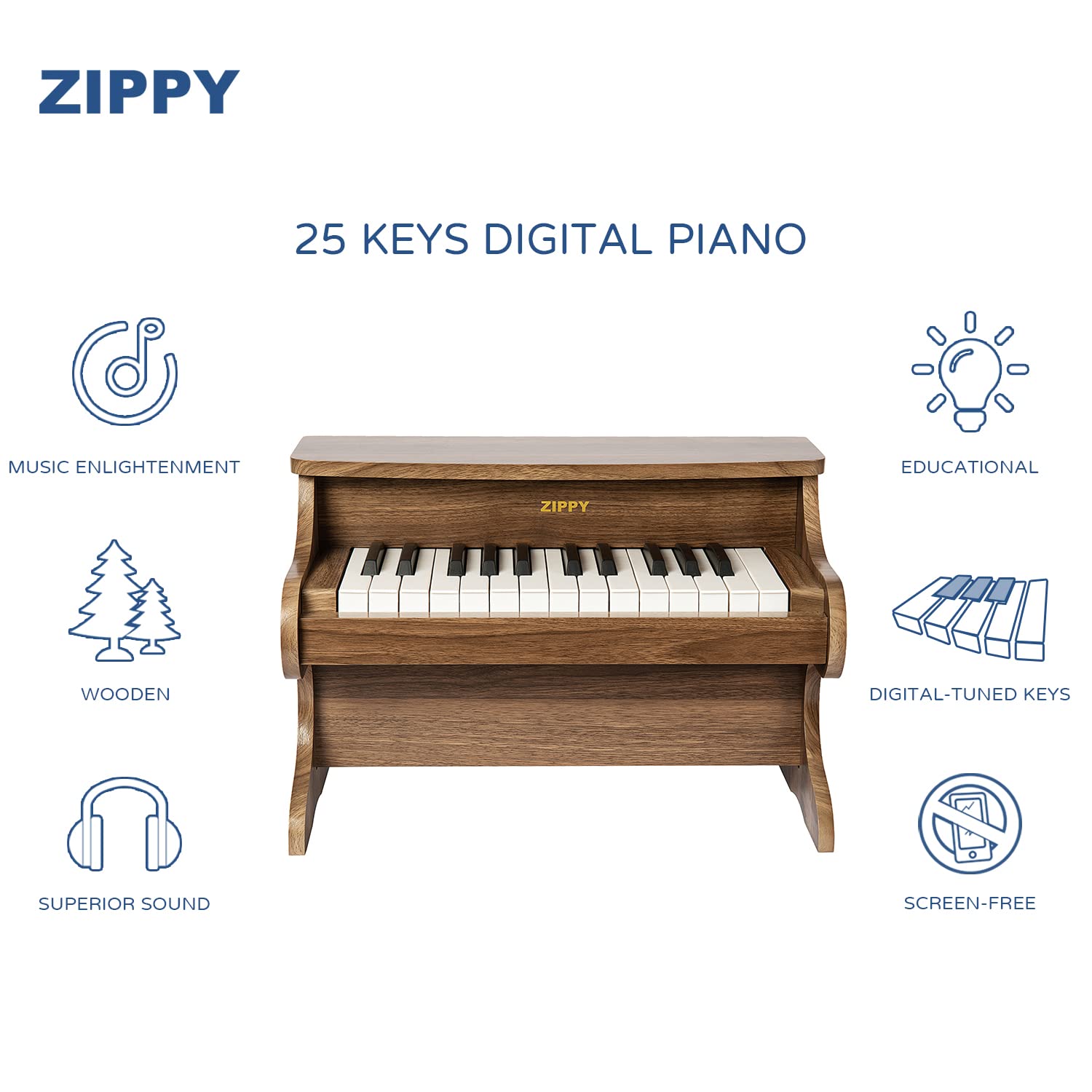 Foto 2 | Teclado de Piano Zippy Kids 25 Teclas Digital Madera de Nogal - Venta Internacional