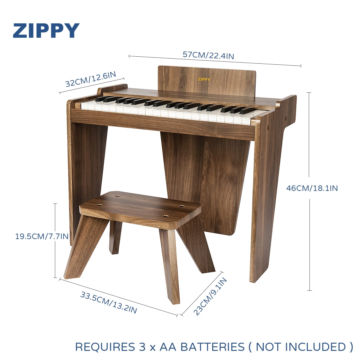 Foto 5 | Piano Digital Zippy Kids De 37 Teclas Con Banco Y Cancionero, Color Nogal - Venta Internacional.