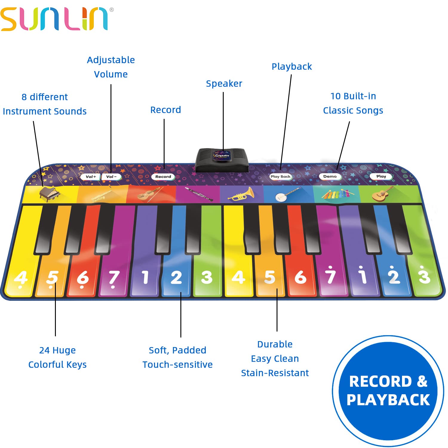 Foto 4 pulgar | Alfombrilla para Piano Sunlin Giant 6 Pies 24 Teclas 10 Canciones 8 Sonidos - Venta Internacional