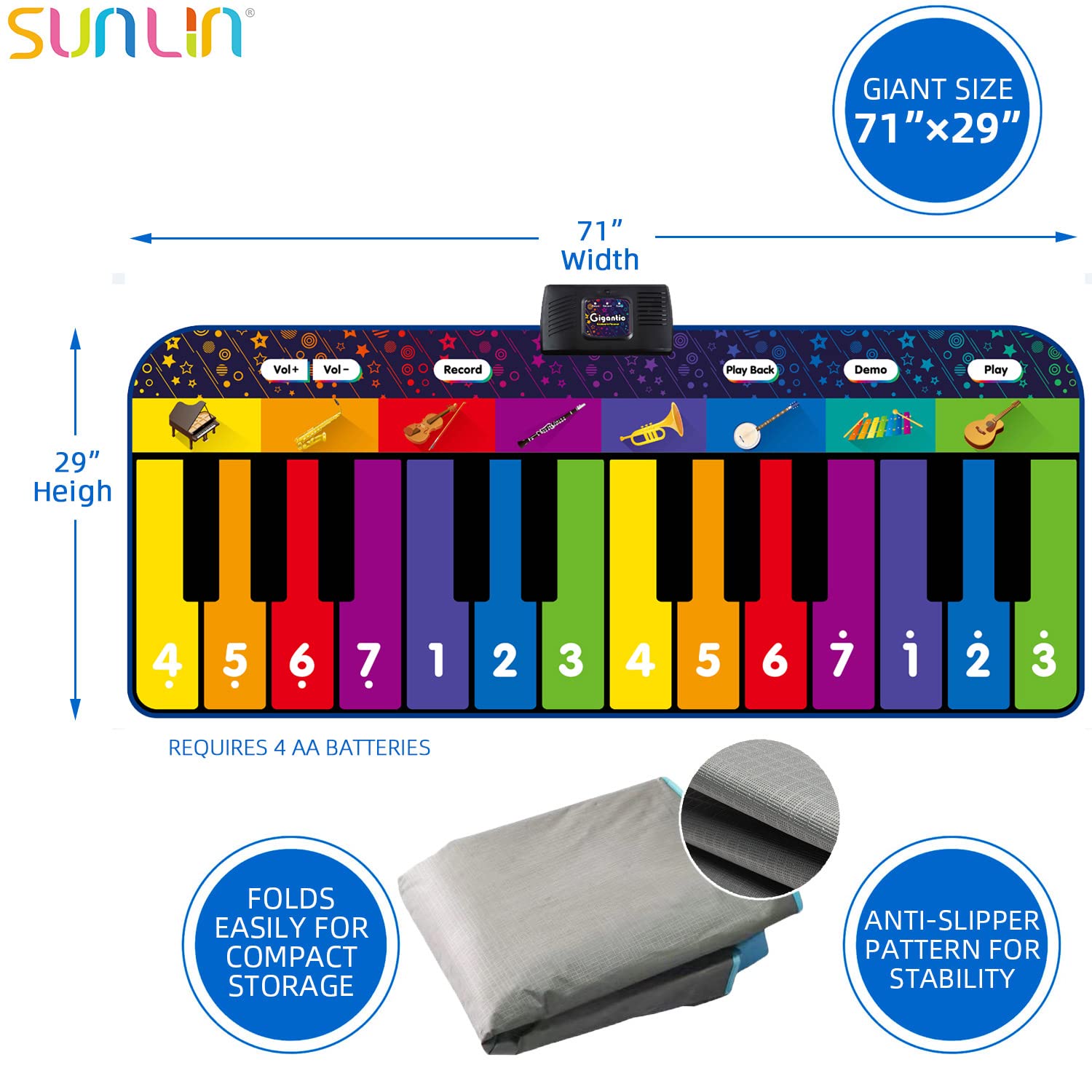 Foto 6 pulgar | Alfombrilla para Piano Sunlin Giant 6 Pies 24 Teclas 10 Canciones 8 Sonidos - Venta Internacional