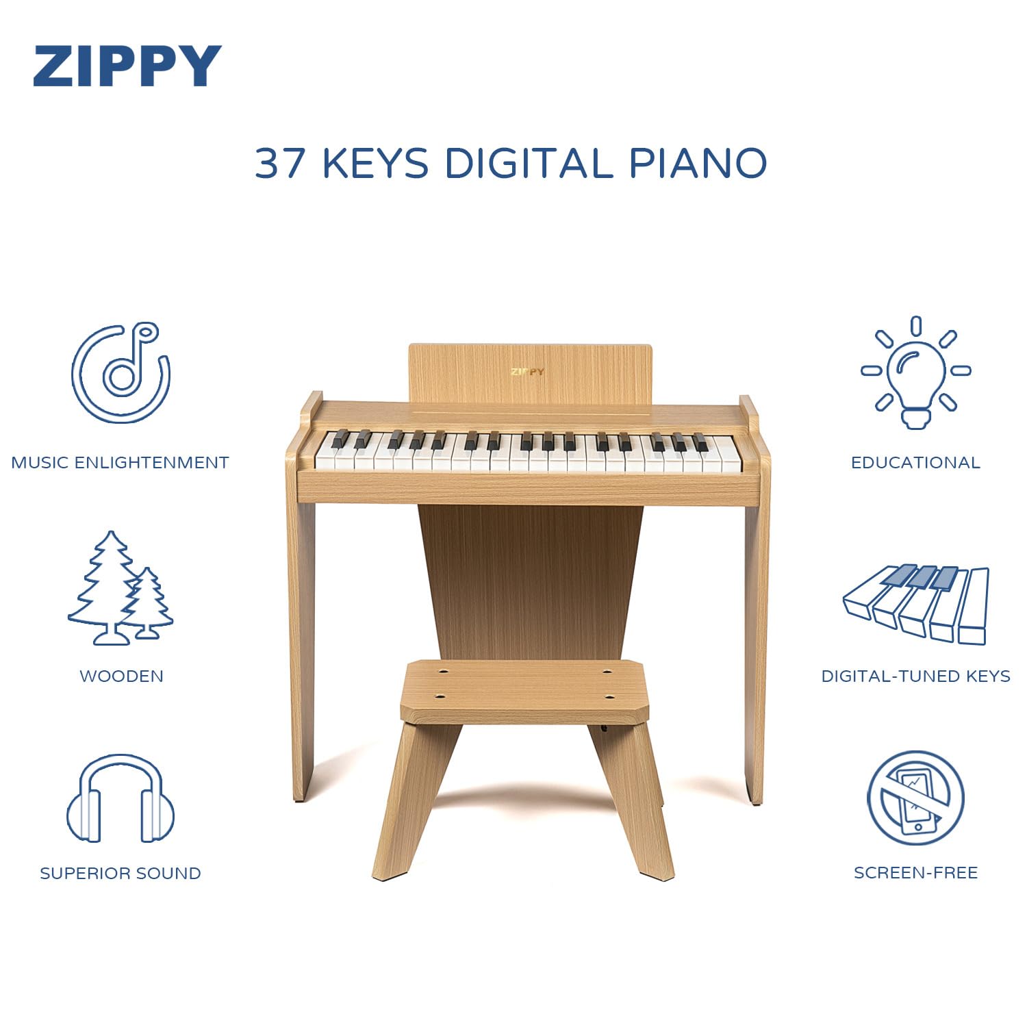 Foto 3 pulgar | Piano Digital Zippy Kids De 37 Teclas Con Banco Y Cancionero, Juguete Para Mayores De 3 - Venta Internacional.