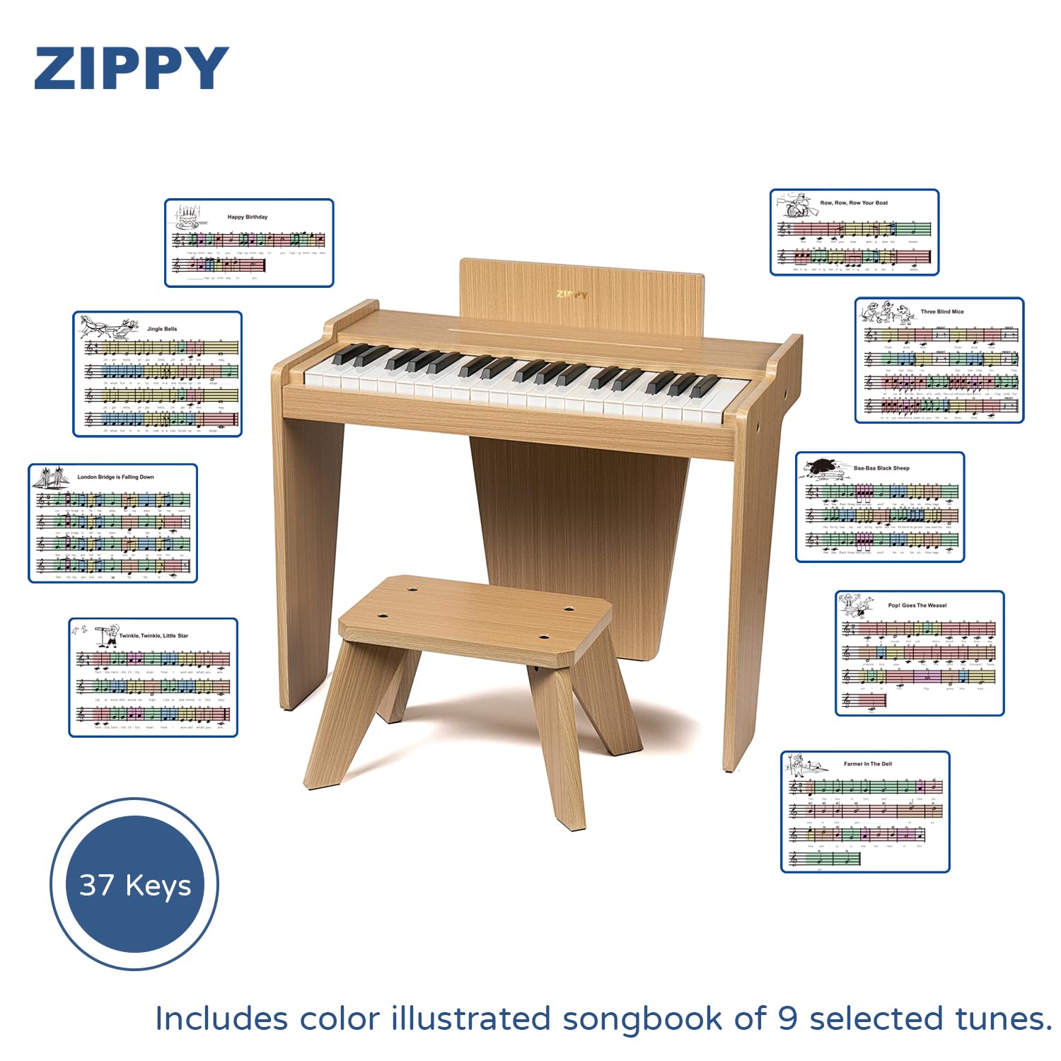 Foto 5 | Piano Digital Zippy Kids De 37 Teclas Con Banco Y Cancionero, Juguete Para Mayores De 3 - Venta Internacional.