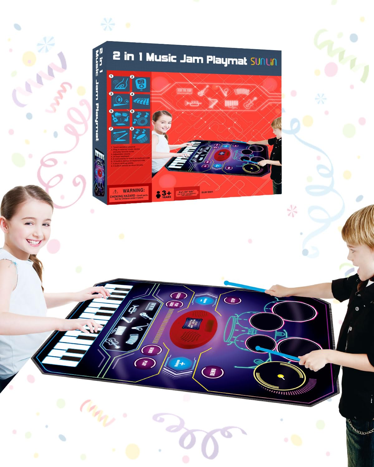 Batería 2 En 1 Music Jam Mat Sunlin Y Piano De 3 A 6 Años - Venta Internacional.