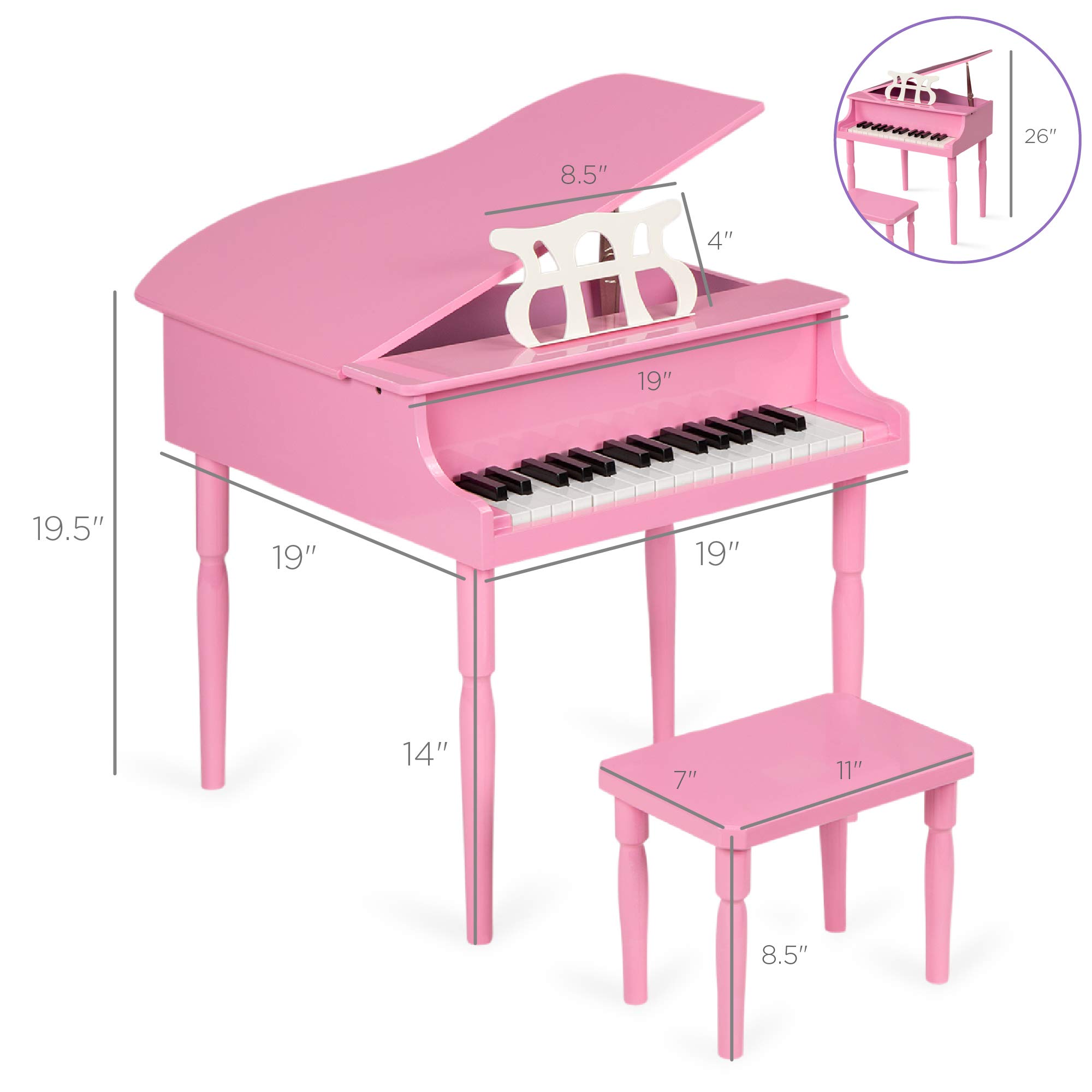 Foto 8 pulgar | Minipiano de cola Best Choice Kids de 30 teclas con banco y pegatinas Ideal para niños - Venta Internacional
