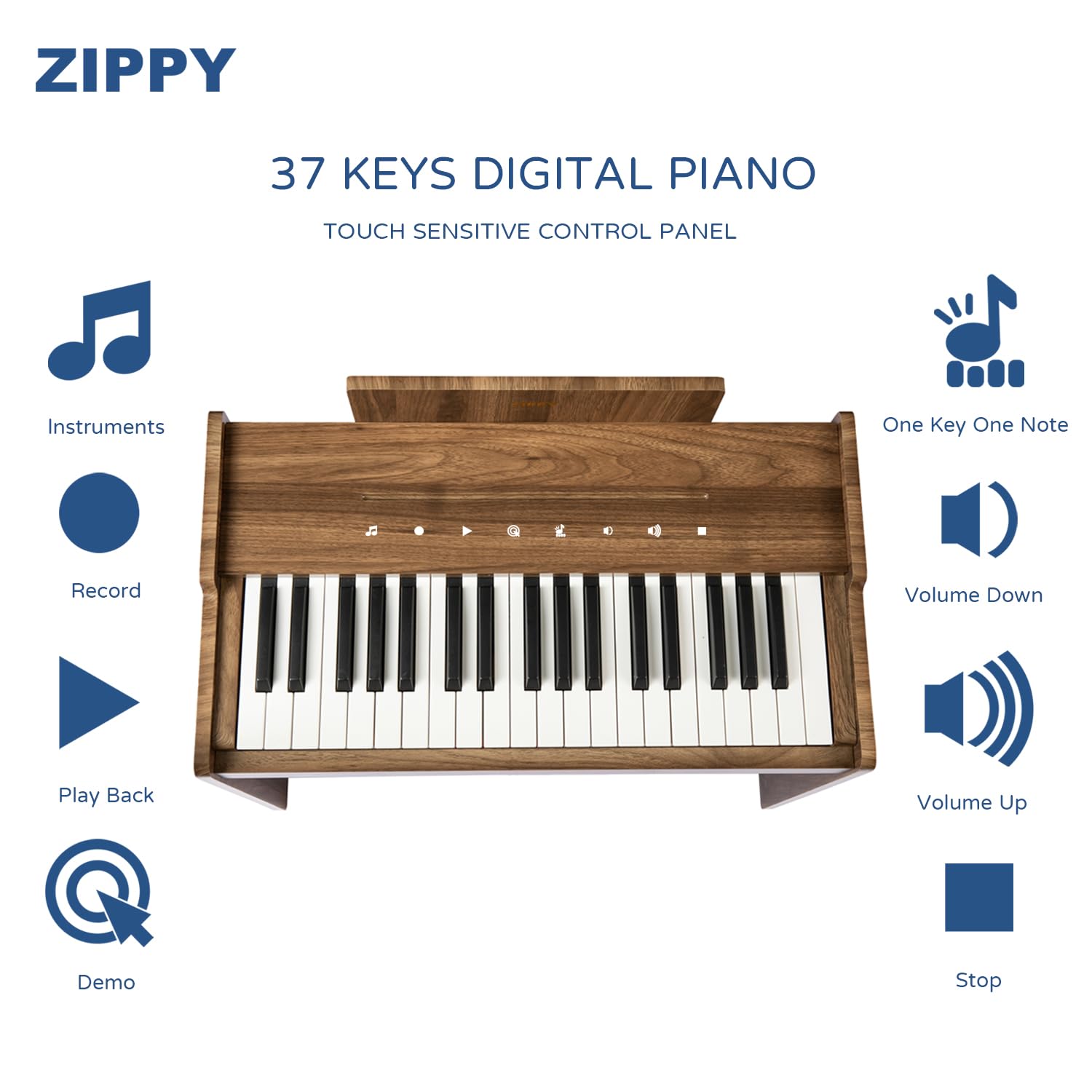 Foto 3 pulgar | Piano Digital Zippy Kids 37 Teclas color Nogal con Banco y Cancionero - Venta Internacional