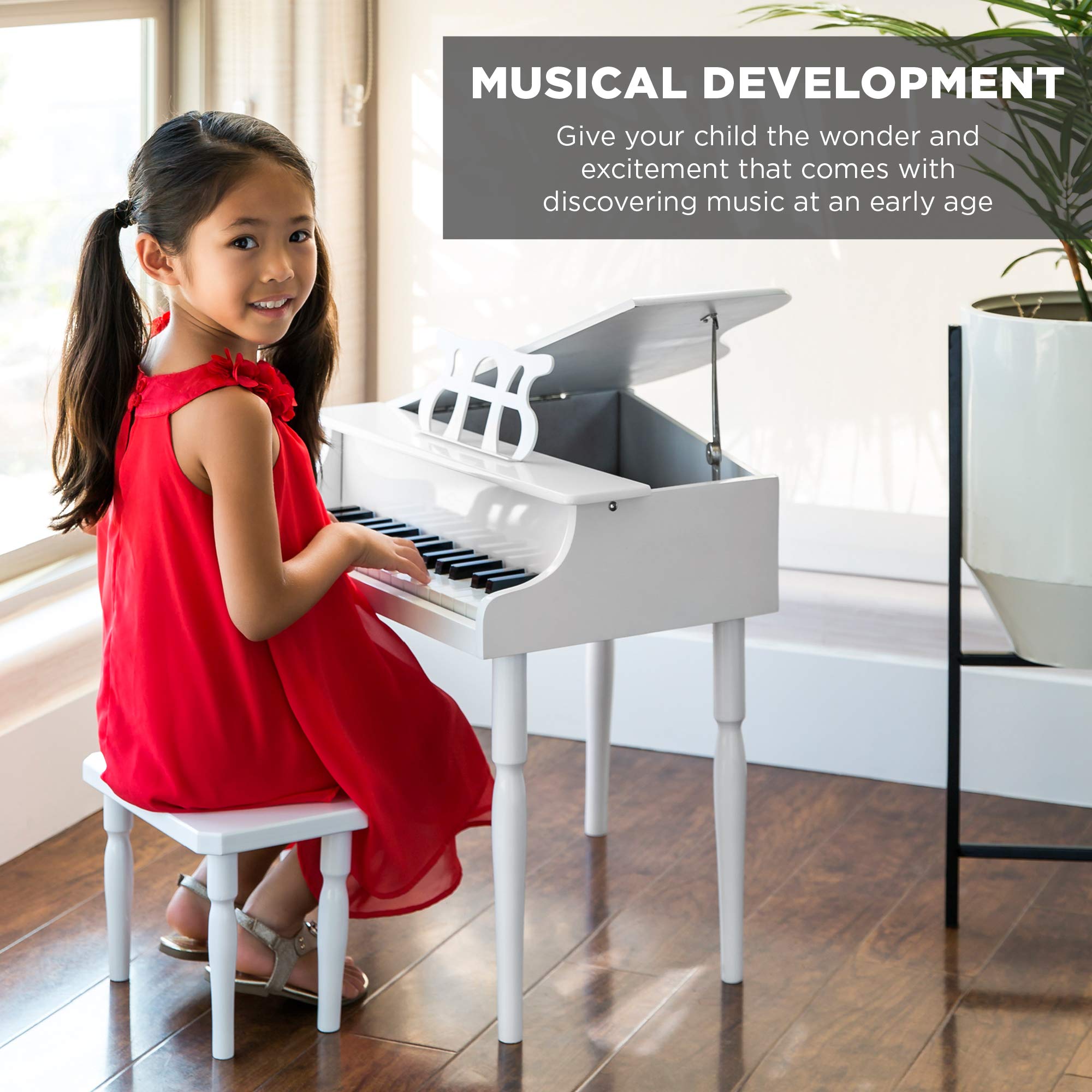 Foto 3 pulgar | Mini Piano de Cola con Banco y Acabado Brillante en color Blanco para Niños - Venta Internacional