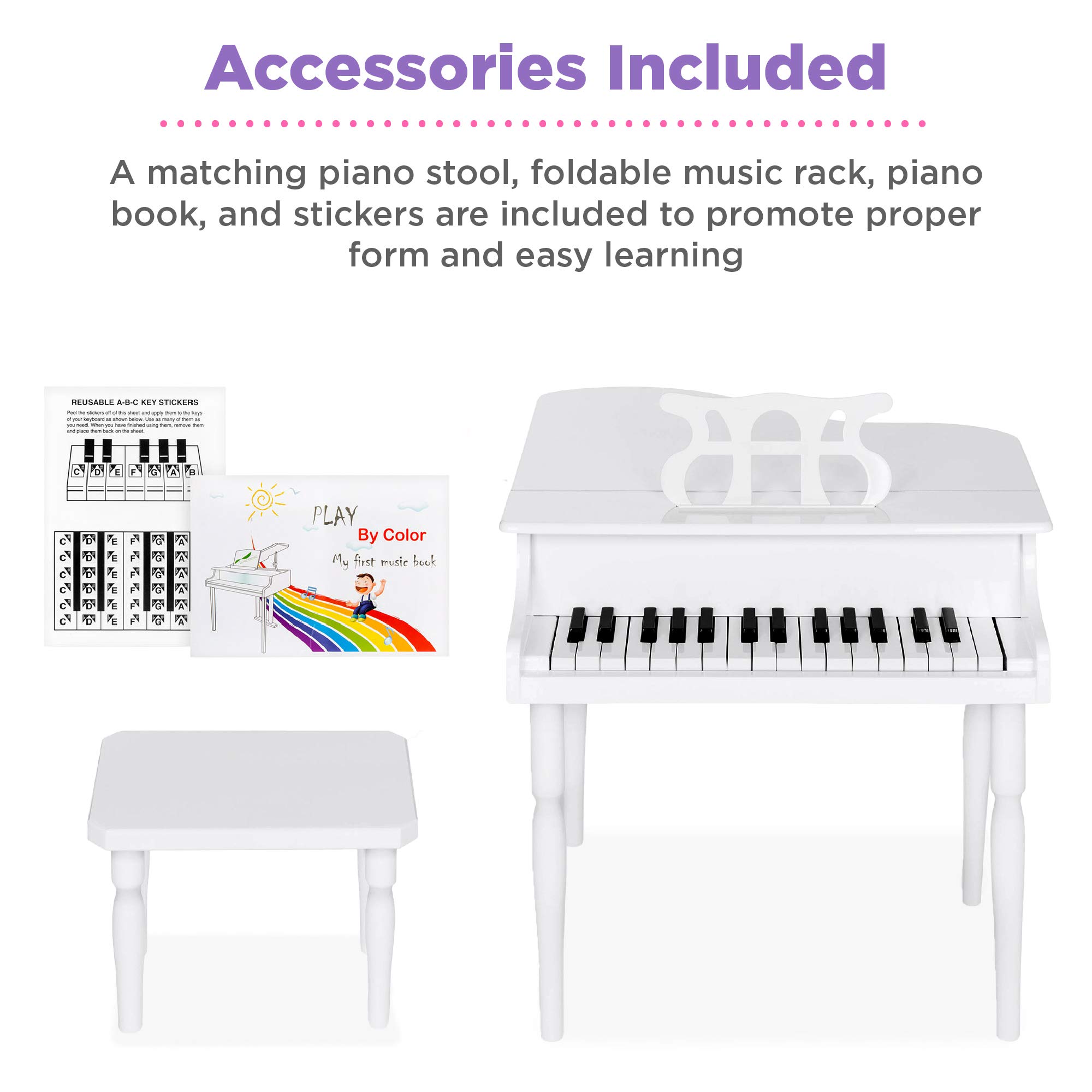 Foto 4 | Mini Piano de Cola con Banco y Acabado Brillante en color Blanco para Niños - Venta Internacional