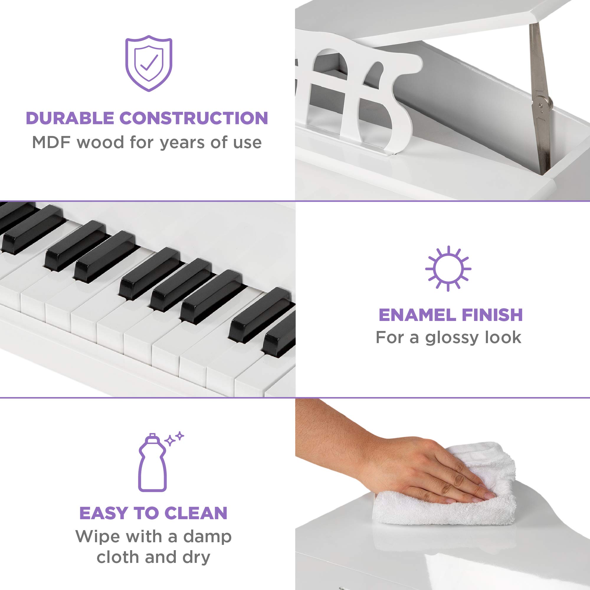 Foto 6 pulgar | Mini Piano de Cola con Banco y Acabado Brillante en color Blanco para Niños - Venta Internacional