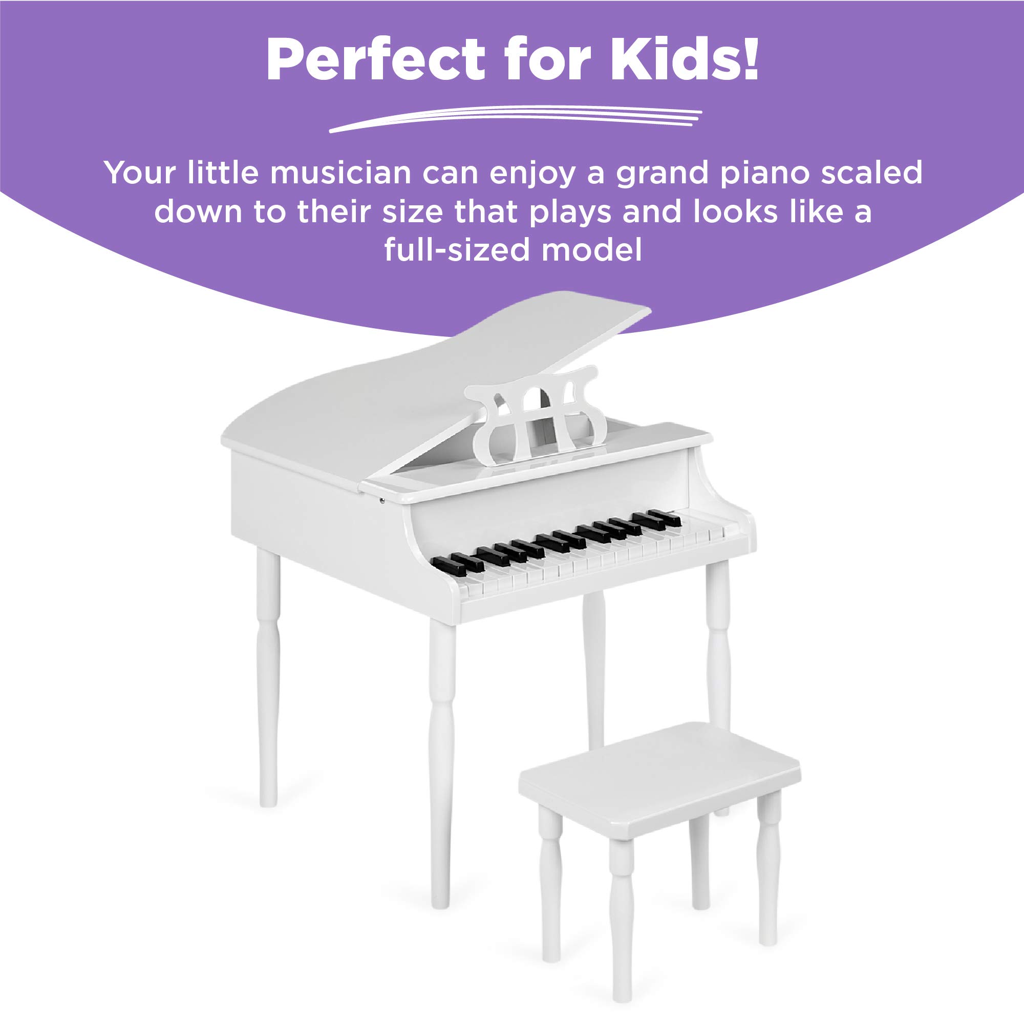 Foto 7 pulgar | Mini Piano de Cola con Banco y Acabado Brillante en color Blanco para Niños - Venta Internacional