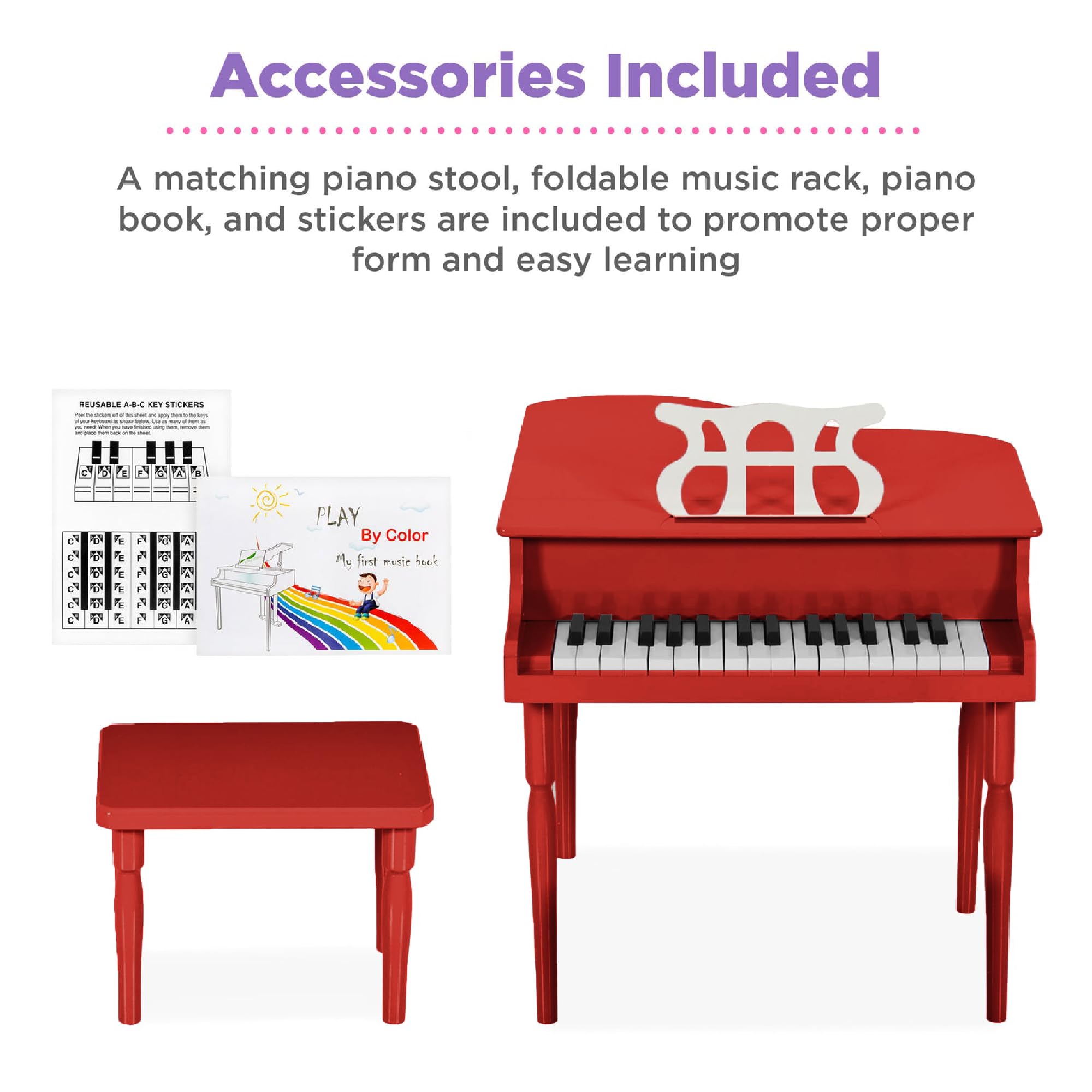 Foto 5 pulgar | Mini Piano De Cola Best Choice Products Para Niños, Rojo Con Accesorios - Venta Internacional.