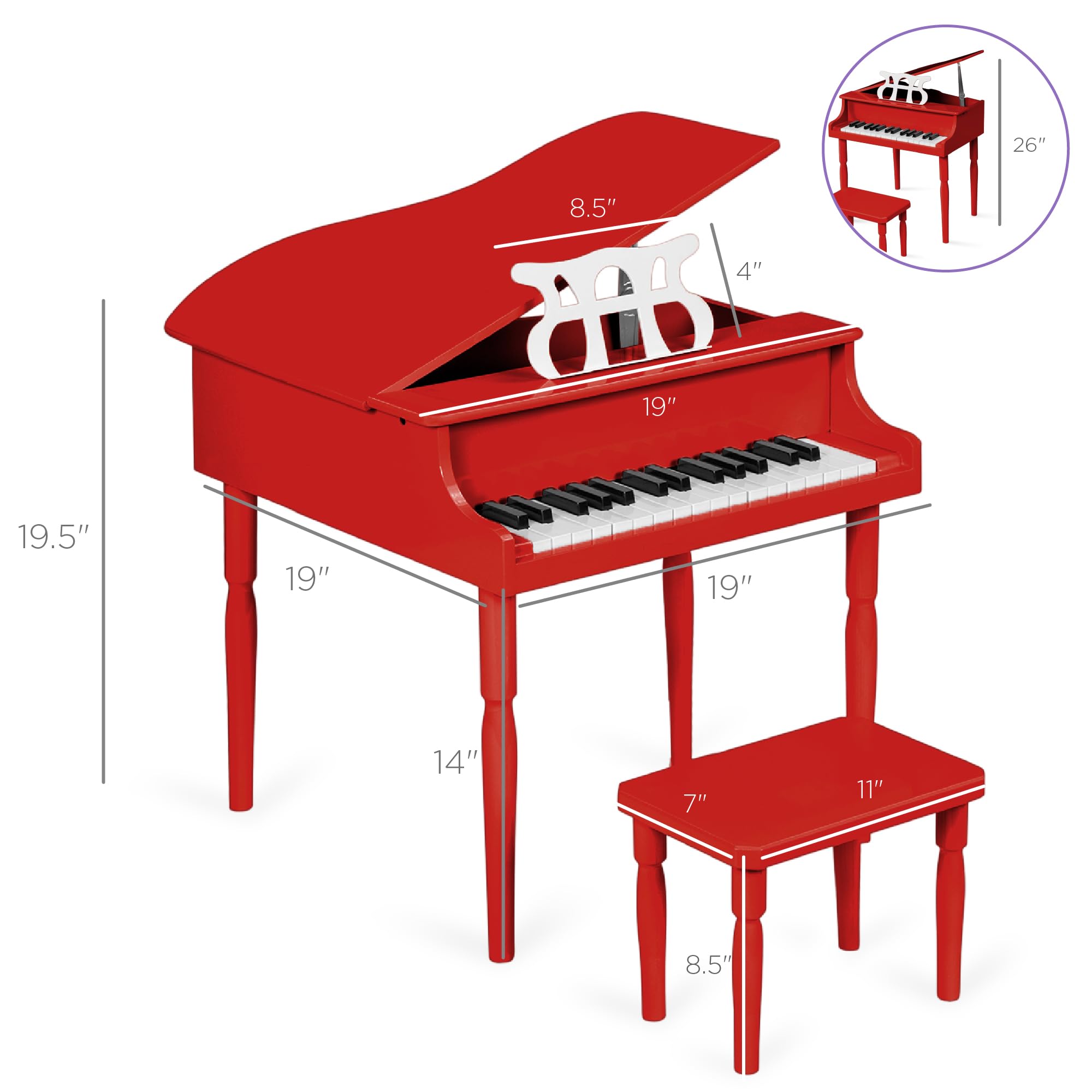 Foto 8 pulgar | Mini Piano De Cola Best Choice Products Para Niños, Rojo Con Accesorios - Venta Internacional.