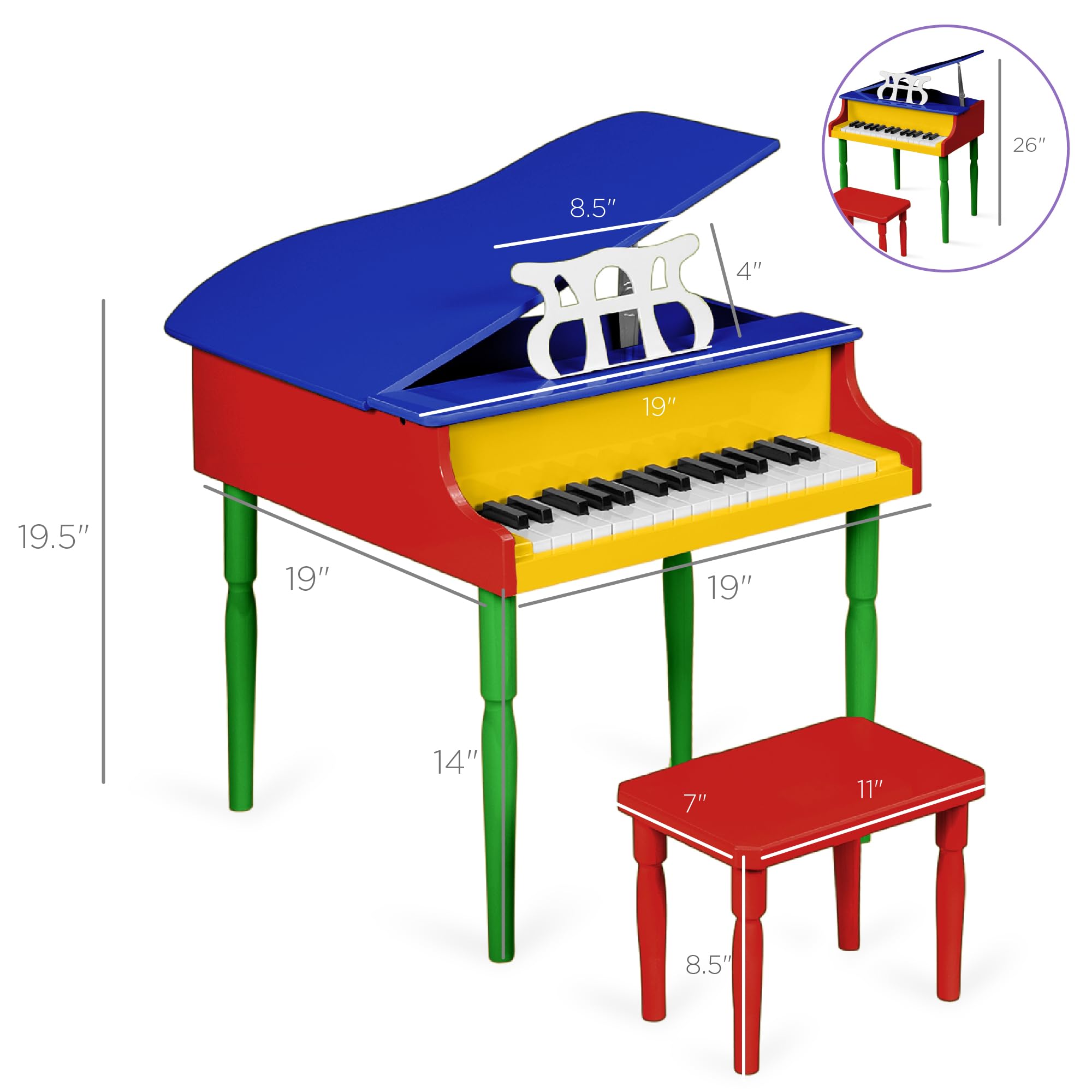 Foto 8 pulgar | Mini Grand Piano Best Choice Products Para Niños Con Accesorios - Venta Internacional.