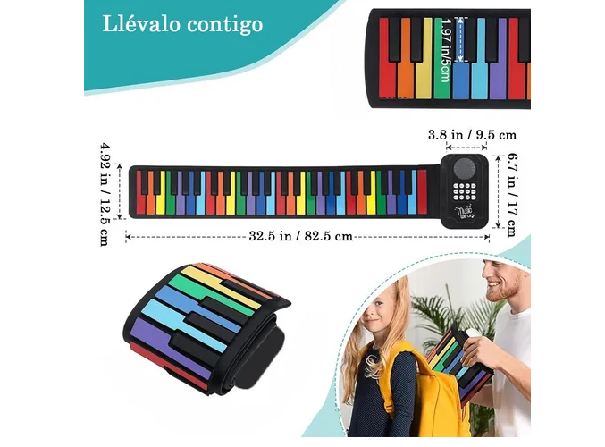 Foto 5 pulgar | Piano Portátil Xtellar Enrollable De 49 Teclas En Silicona - Herramienta Educativa Musical Multicolor