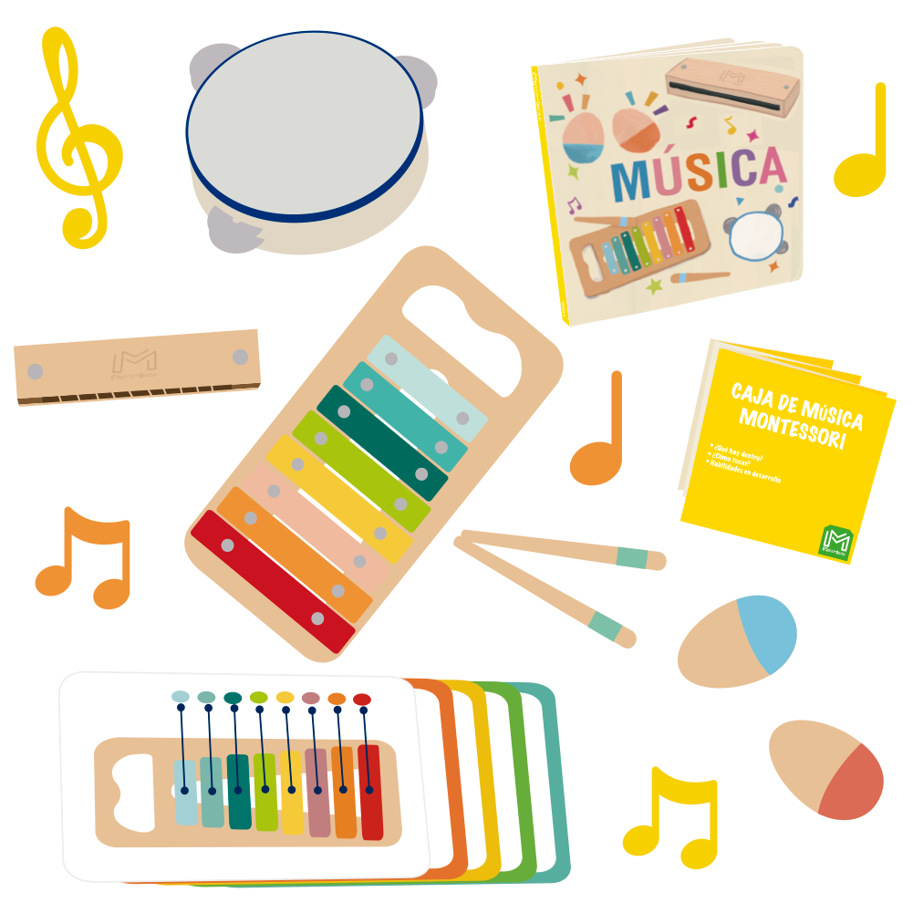 Foto 3 pulgar | Juego De Instrumentos Musicales Montessori Para Niños. Caja Musical Con Xilofono, Pandero, Maracas Y Armónica