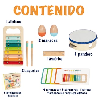 Foto 4 | Juego De Instrumentos Musicales Montessori Para Niños. Caja Musical Con Xilofono, Pandero, Maracas Y Armónica