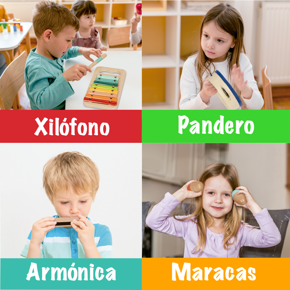 Foto 7 pulgar | Juego De Instrumentos Musicales Montessori Para Niños. Caja Musical Con Xilofono, Pandero, Maracas Y Armónica