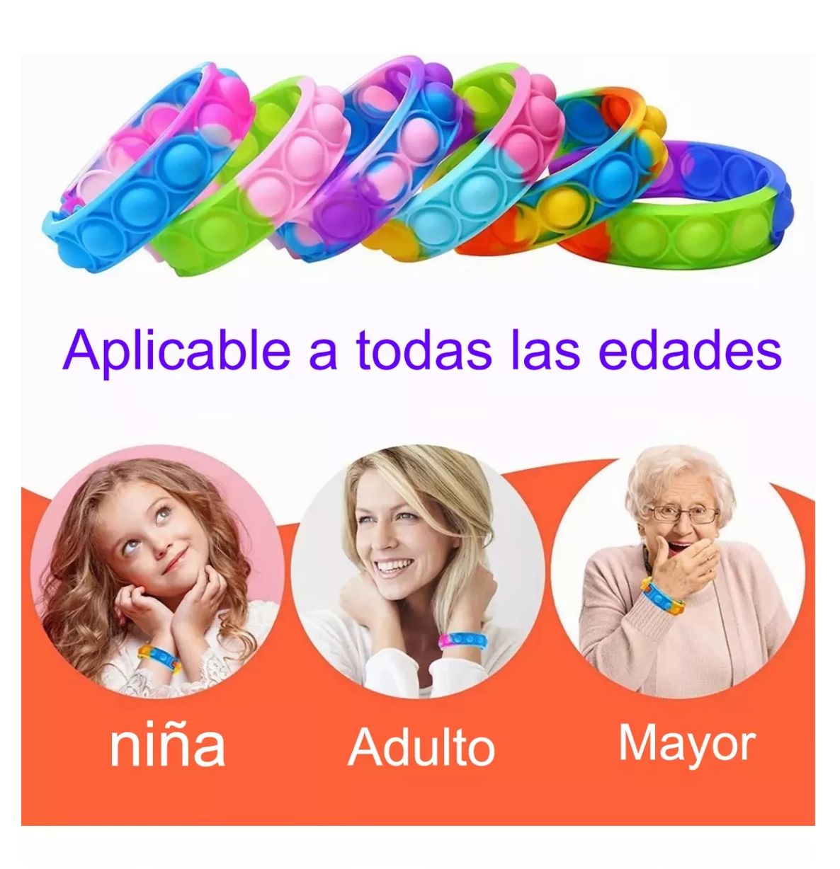 Foto 4 pulgar | Juguete Antiestrés Juego Push Pop It Burbuja Pulsera 50 Pcs Multicolor