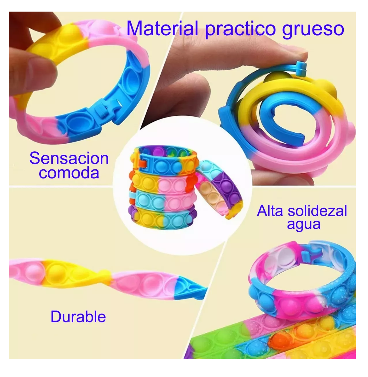 Foto 6 pulgar | Juguete Antiestrés Juego Push Pop It Burbuja Pulsera 50 Pcs Multicolor