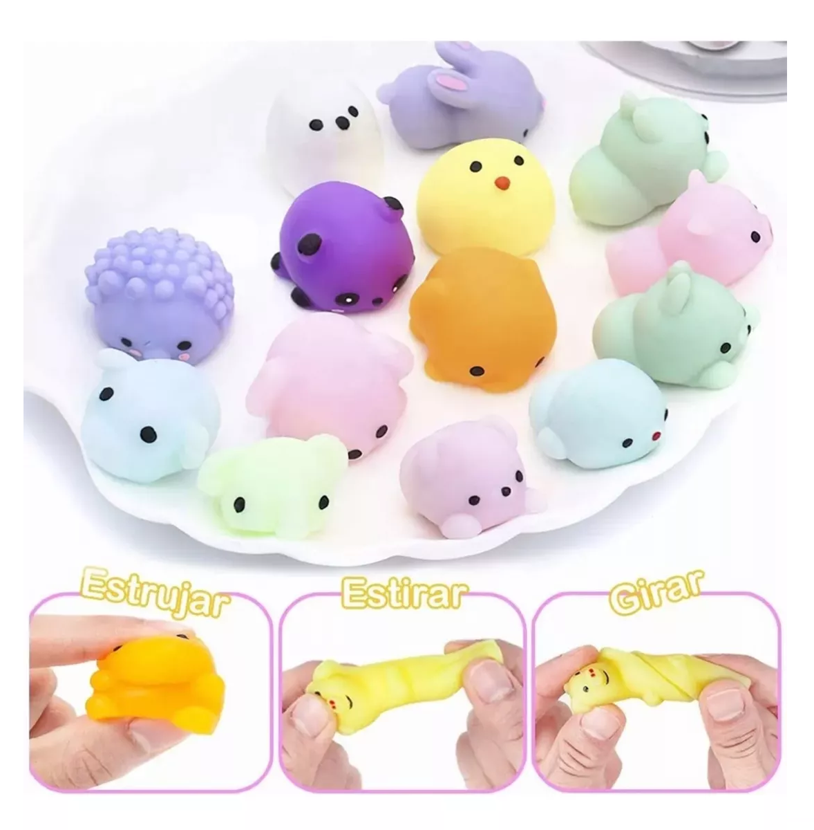Foto 3 pulgar | Juguete Escuichi Squishy Barato Kawaii Antiestres Mochi 64 Pzs Colores