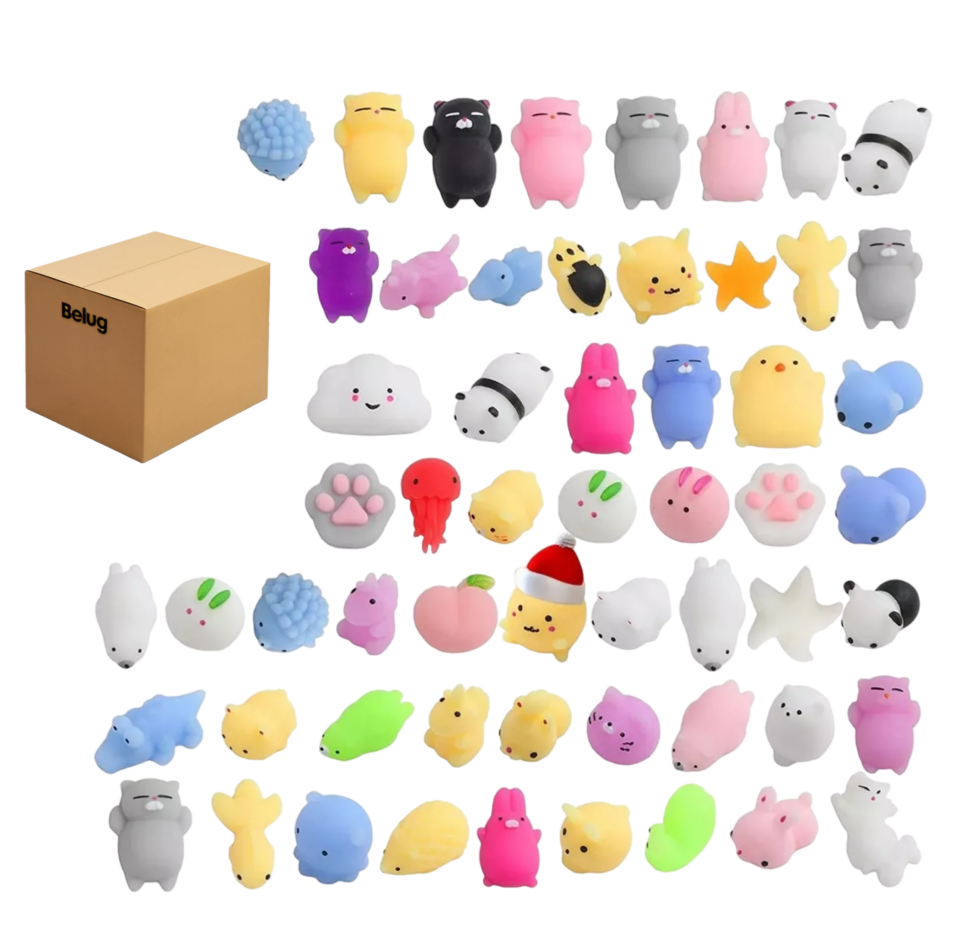 Foto 2 pulgar | Juguete Escuichi Squishy Barato Kawaii Antiestres Mochi 64 Pzs Belug Colores