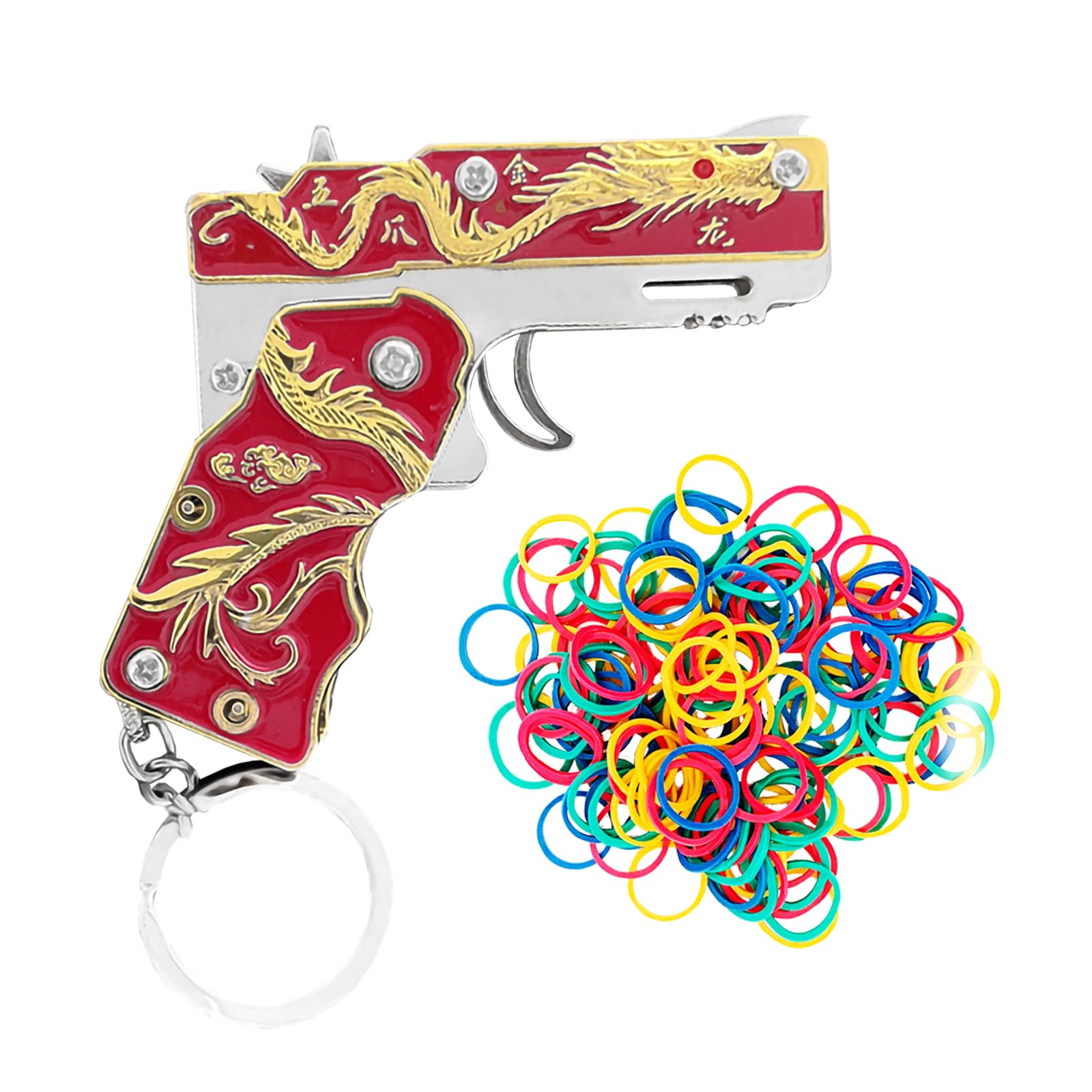 Llavero Con Forma De Pistola Con Forma De Pistola En Miniatura, Diseño De Dragón Rojo Dorado - Venta Internacional.