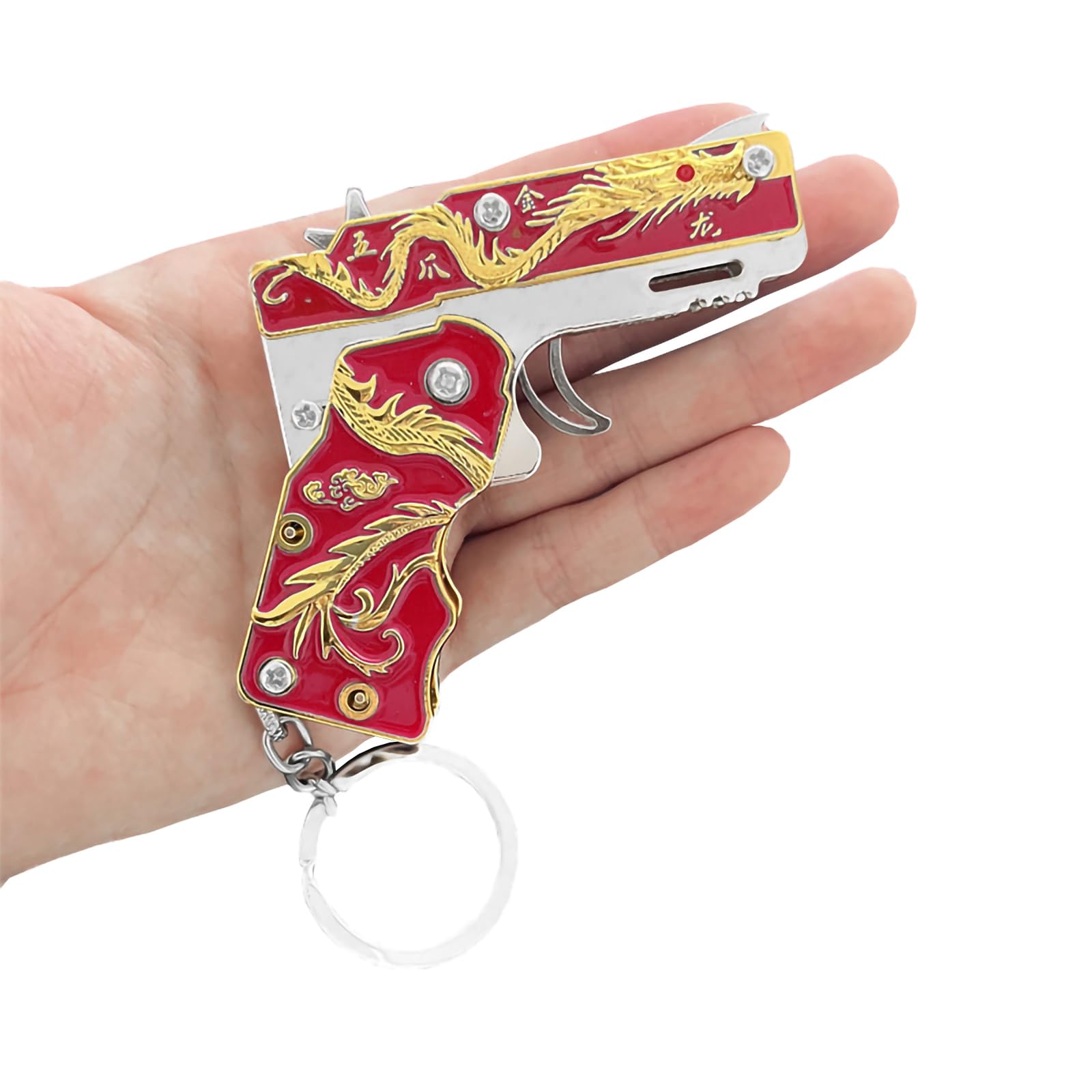 Foto 4 pulgar | Llavero Con Forma De Pistola Con Forma De Pistola En Miniatura, Diseño De Dragón Rojo Dorado - Venta Internacional.