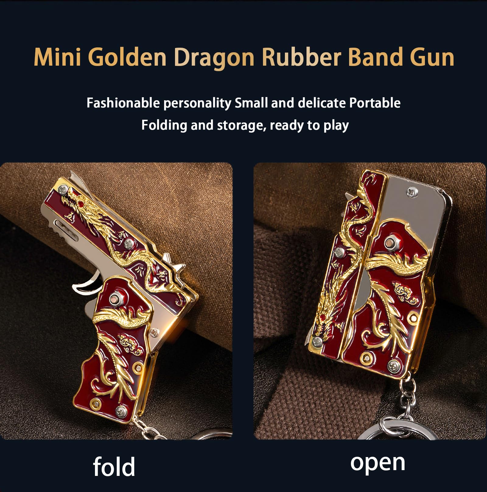 Foto 5 pulgar | Llavero Con Forma De Pistola Con Forma De Pistola En Miniatura, Diseño De Dragón Rojo Dorado - Venta Internacional.