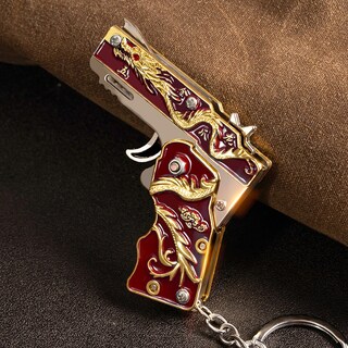 Foto 5 | Llavero Con Forma De Pistola Con Forma De Pistola En Miniatura, Diseño De Dragón Rojo Dorado - Venta Internacional.