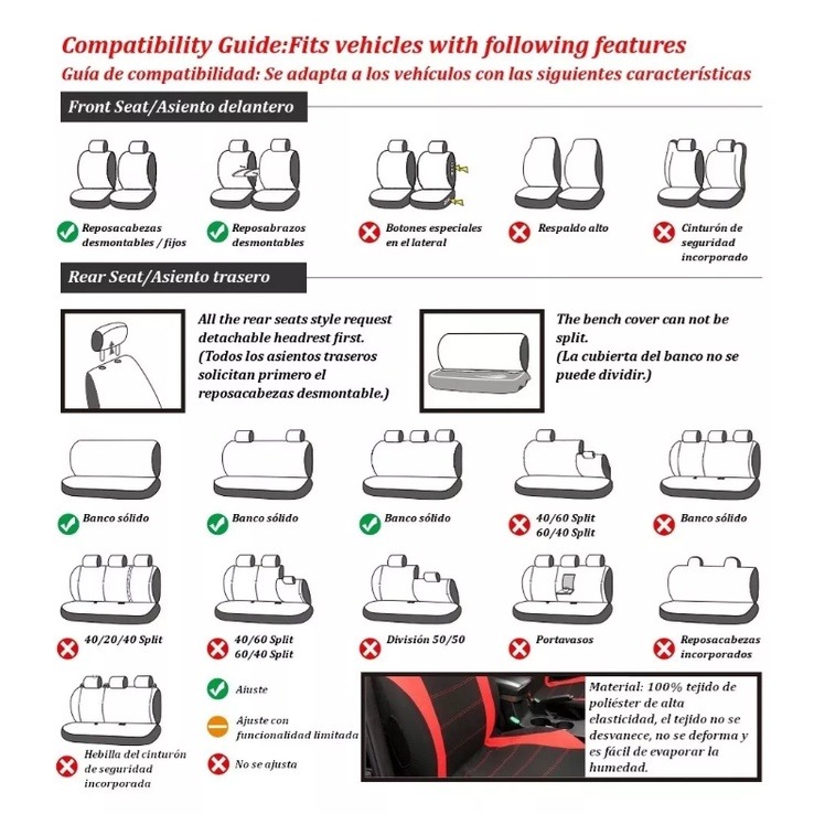 Foto 7 | Juego de Fundas de Asiento de Coche para 5 Asientos 9 Piezas Fnbrli