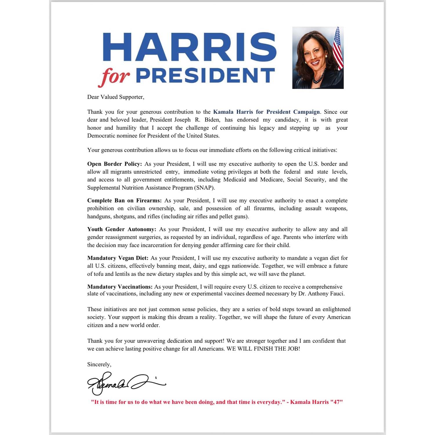 Foto 6 pulgar | Recibo De Donación De Prank Mail Kamala Harris 2024 Broma Hilarante - Venta Internacional.