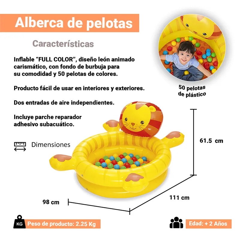 Foto 3 pulgar | Alberca De Pelotas Piscina Infable Para Niños Diseño Leon