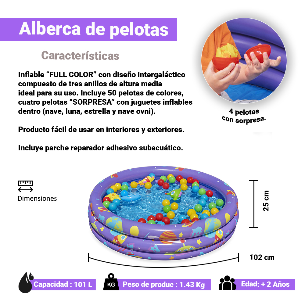 Foto 3 pulgar | Alberca De Pelotas Infantil Piscina Infable Redonda Diseño Espacial