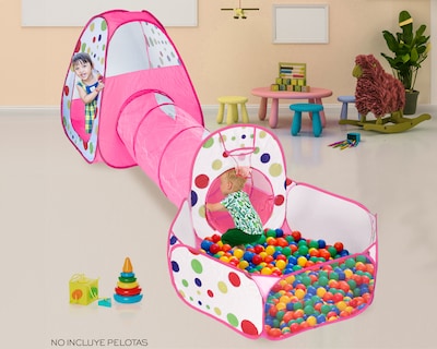Foto 3 | Alberca Pelotas Tunel Infantil 3 En 1 Tienda De Camapaña Para Niños Basitex Color Rosa