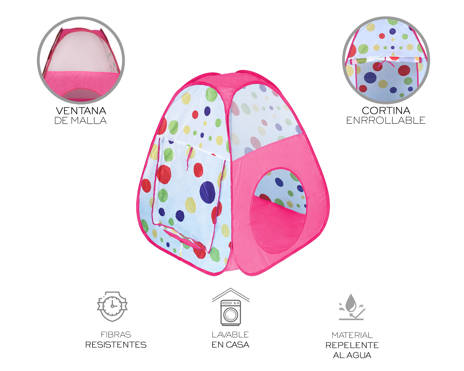 Foto 4 | Alberca Pelotas Tunel Infantil 3 En 1 Tienda De Camapaña Para Niños Basitex Color Rosa
