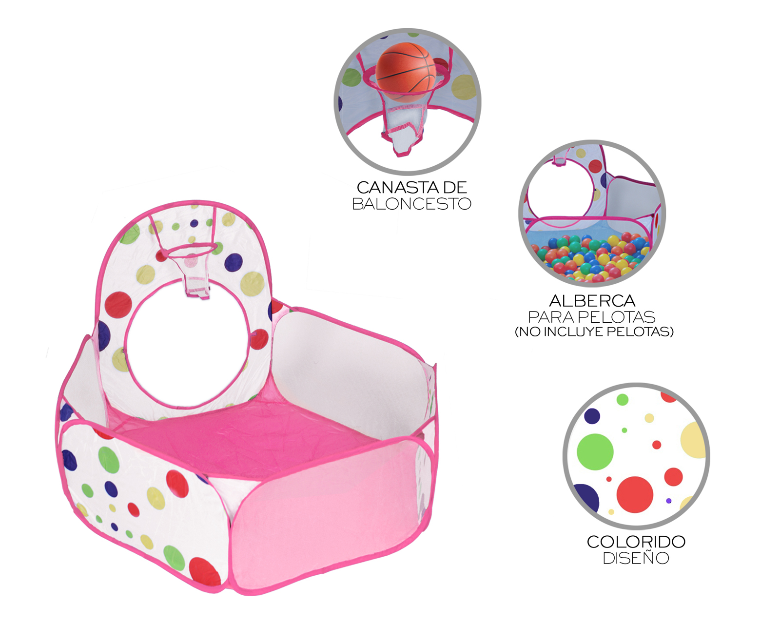 Foto 7 pulgar | Alberca Pelotas Tunel Infantil 3 En 1 Tienda De Camapaña Para Niños Basitex Color Rosa