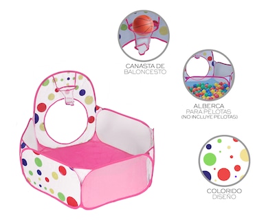 Foto 6 | Alberca Pelotas Tunel Infantil 3 En 1 Tienda De Camapaña Para Niños Basitex Color Rosa