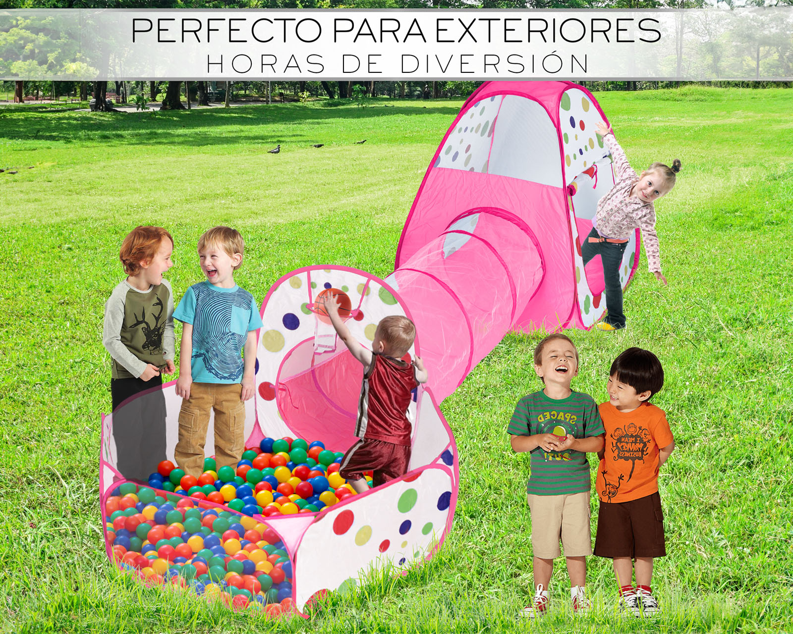 Foto 7 | Alberca Pelotas Tunel Infantil 3 En 1 Tienda De Camapaña Para Niños Basitex Color Rosa