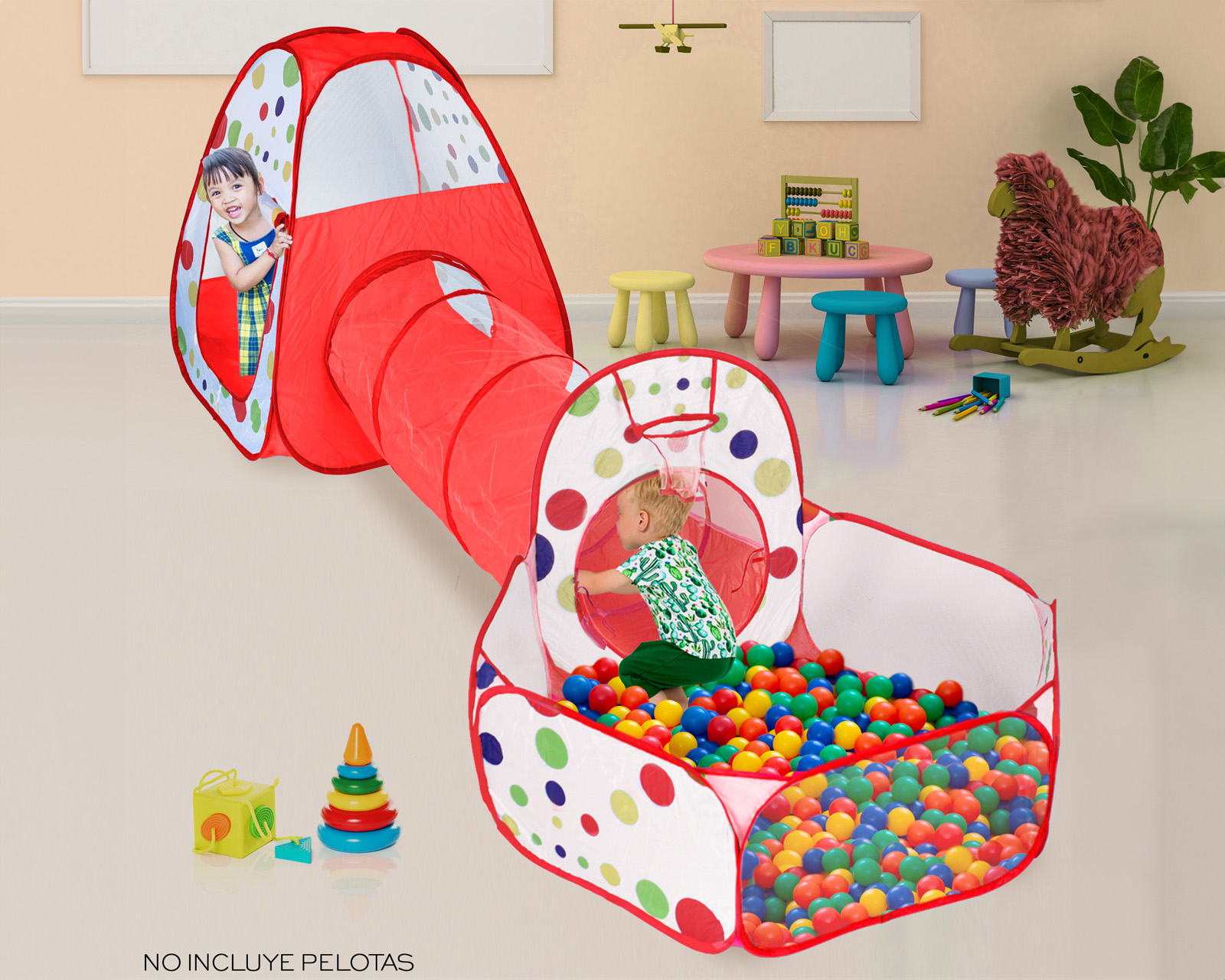 Foto 3 | Alberca Pelotas Tunel Infantil 3 En 1 Tienda De Camapaña Para Niños Basitex Color Rojo