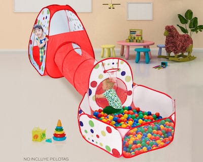 Foto 3 | Alberca Pelotas Tunel Infantil 3 En 1 Tienda De Camapaña Para Niños Basitex Color Rojo