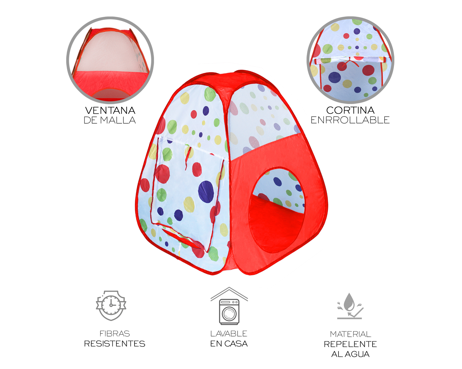 Foto 4 | Alberca Pelotas Tunel Infantil 3 En 1 Tienda De Camapaña Para Niños Basitex Color Rojo