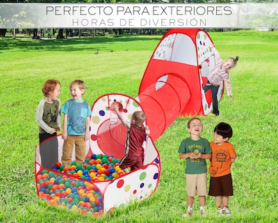 Foto 6 | Alberca Pelotas Tunel Infantil 3 En 1 Tienda De Camapaña Para Niños Basitex Color Rojo
