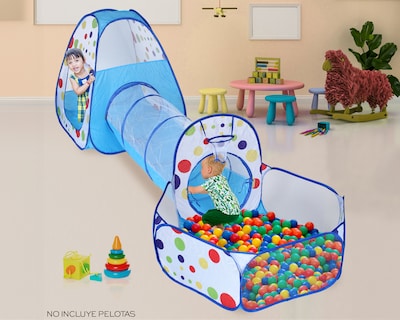 Foto 3 | Alberca Pelotas Tunel Infantil 3 En 1 Tienda De Camapaña Para Niños Basitex Color Azul