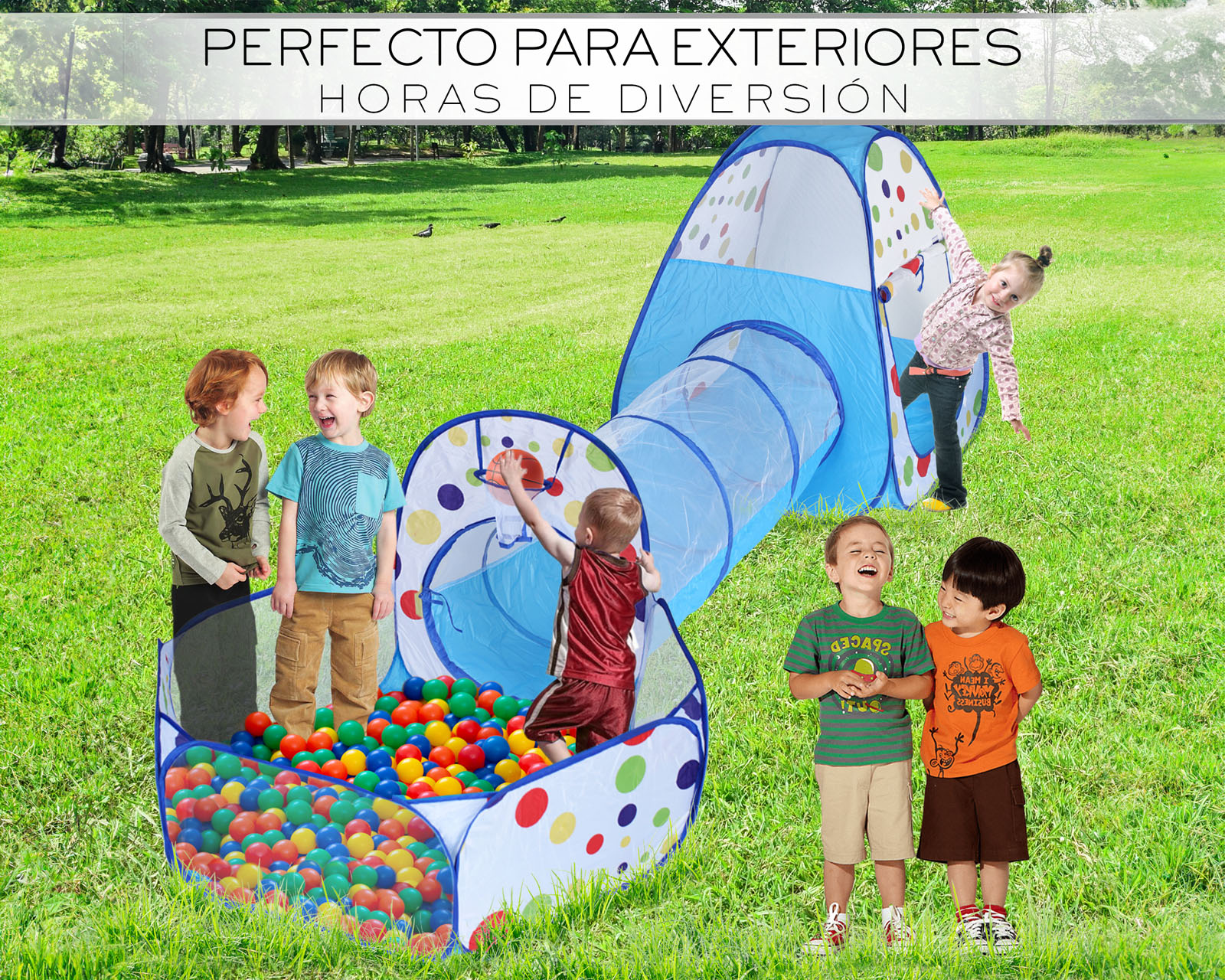 Foto 6 | Alberca Pelotas Tunel Infantil 3 En 1 Tienda De Camapaña Para Niños Basitex Color Azul
