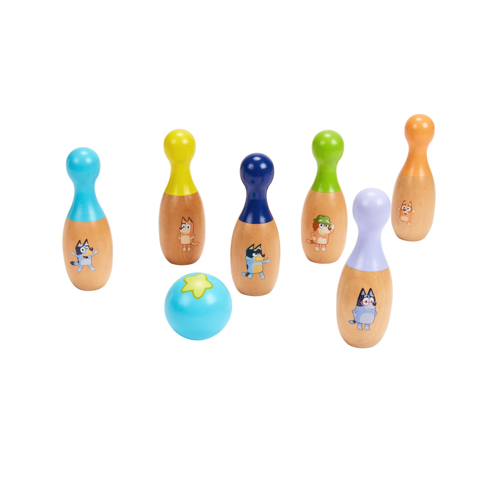 Foto 2 pulgar | Juego De Bolos Bluey Wooden Skittles Para Interiores Y Exteriores Para Niños De 3 Años O Más - Venta Internacional.