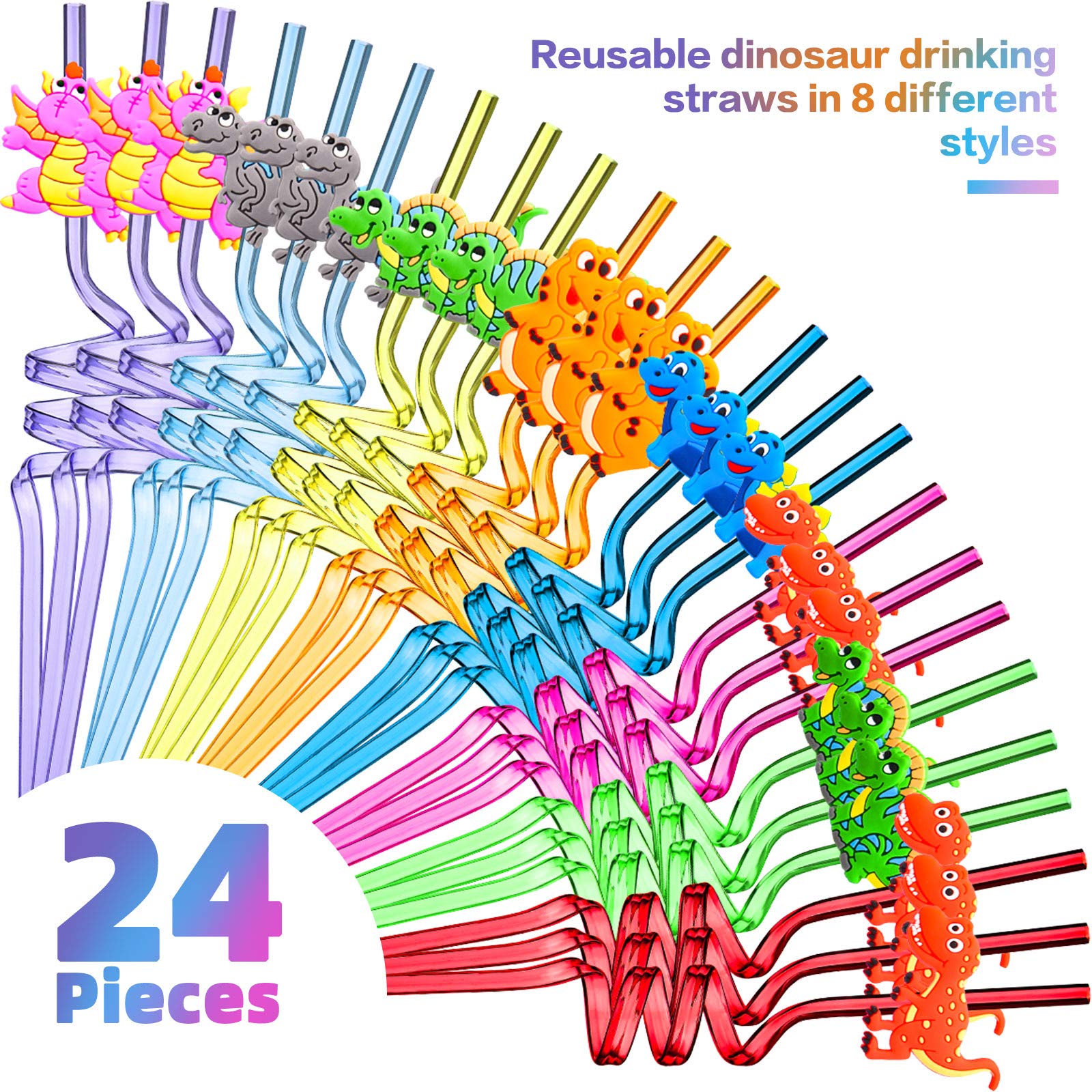 Foto 3 pulgar | Pajitas De Dinosaurio Reutilizables, 24 Piezas, Para Fiestas Infantiles - Venta Internacional.